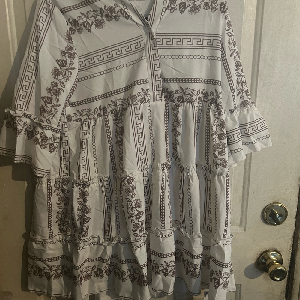 White and Brown Patterned Dress
